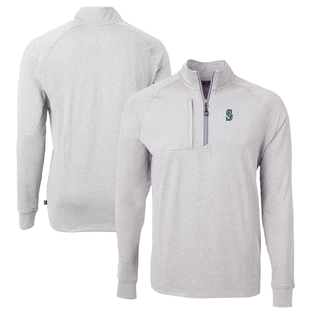 Men's Cutter & Buck Heather Gray Seattle Mariners Big Tall Adapt Eco Knit Stretch Recycled Quarter-Zip Pullover Top