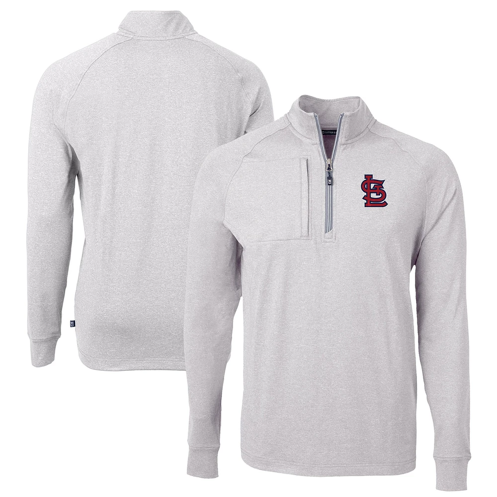 Men's Cutter & Buck Heather Gray St. Louis Cardinals Big & Tall Adapt Eco Knit Stretch Recycled Quarter-Zip Pullover Top