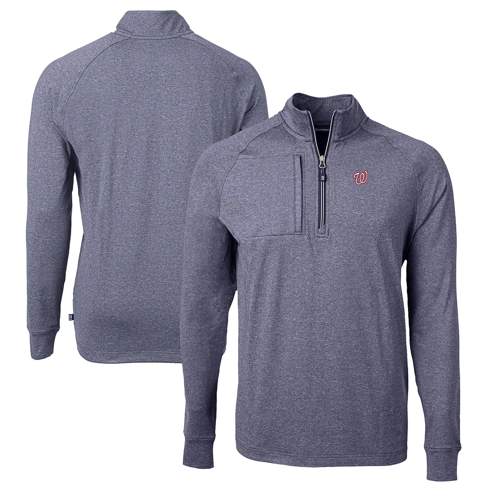 Men's Cutter & Buck Heather Navy Washington Nationals Big & Tall Adapt Eco Knit Stretch Recycled Quarter-Zip Pullover Top