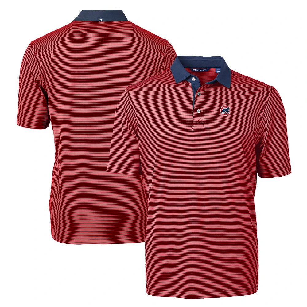 Men's Cutter & Buck Red/Navy Chicago Cubs Virtue Eco Pique Micro Stripe Recycled Big Tall Polo