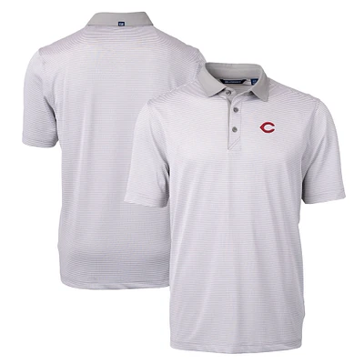 Men's Cutter & Buck Gray/White Cincinnati Reds Virtue Eco Pique Micro Stripe Recycled Big Tall Polo