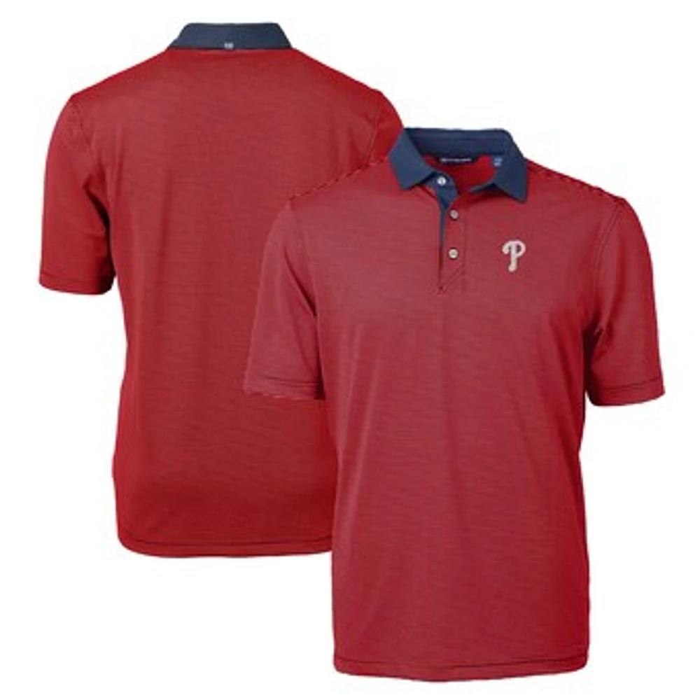 Men's Cutter & Buck Red/Navy Philadelphia Phillies Virtue Eco Pique Micro Stripe Recycled Big Tall Polo