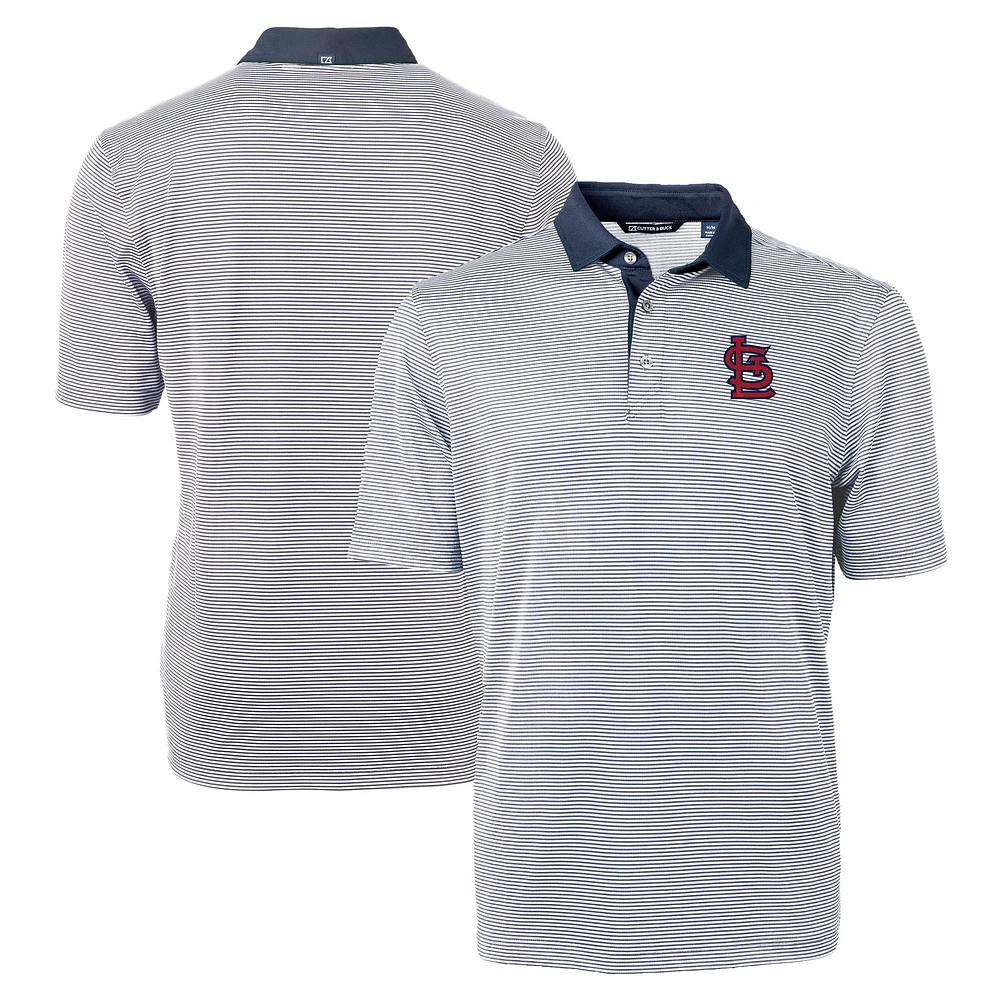 Men's Cutter & Buck Navy/White St. Louis Cardinals Virtue Eco Pique Micro Stripe Recycled Big Tall Polo