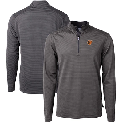 Men's Cutter & Buck Black/Gray Baltimore Orioles Virtue Eco Pique Micro Stripe Big Tall Recycled Quarter-Zip Pullover Top