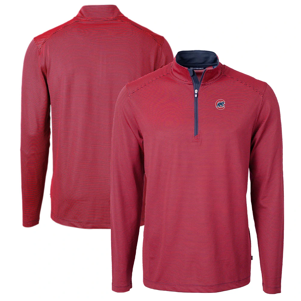 Men's Cutter & Buck Navy/ Chicago Cubs Virtue Eco Pique Micro Stripe Big Tall Recycled Quarter-Zip Pullover Top