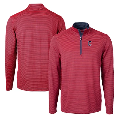 Men's Cutter & Buck Navy/ Cleveland Guardians Virtue Eco Pique Micro Stripe Big & Tall Recycled Quarter-Zip Pullover Top