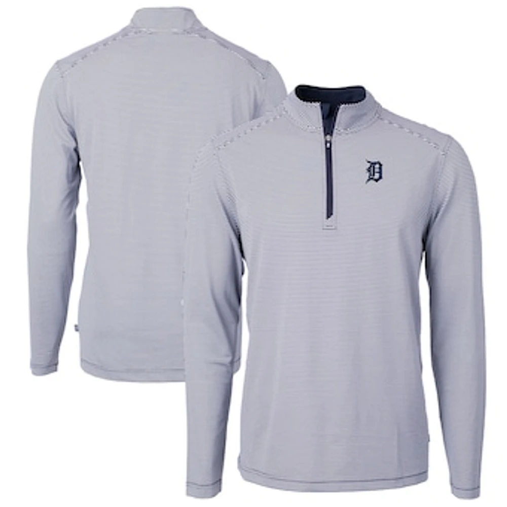 Men's Cutter & Buck Navy/White Detroit Tigers Virtue Eco Pique Micro Stripe Big Tall Recycled Quarter-Zip Pullover Top