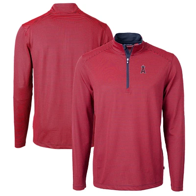 Men's Cutter & Buck Red/Navy Los Angeles Angels Virtue Eco Pique Micro Stripe Big Tall Recycled Quarter-Zip Pullover Top