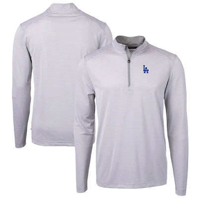 Men's Cutter & Buck Gray/White Los Angeles Dodgers Virtue Eco Pique Micro Stripe Big & Tall Recycled Quarter-Zip Pullover Top
