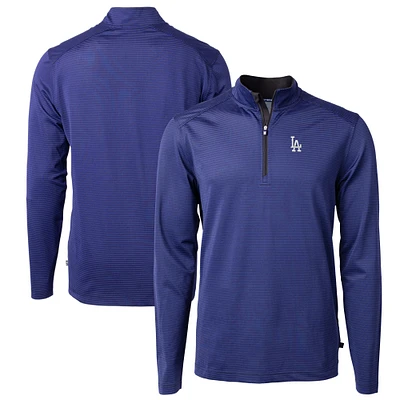 Men's Cutter & Buck Royal/Black Los Angeles Dodgers Virtue Eco Pique Micro Stripe Big Tall Recycled Quarter-Zip Pullover Top