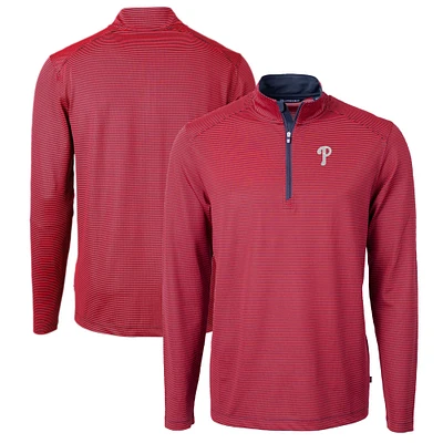 Men's Cutter & Buck Navy/ Philadelphia Phillies Virtue Eco Pique Micro Stripe Big Tall Recycled Quarter-Zip Pullover Top