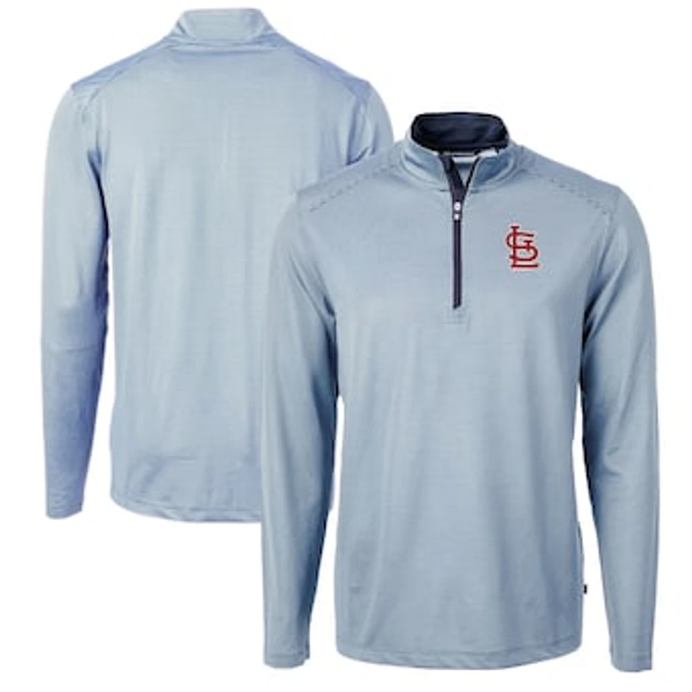 Men's Cutter & Buck Light Blue/Navy St. Louis Cardinals Virtue Eco Pique Micro Stripe Big Tall Recycled Quarter-Zip Pullover Top