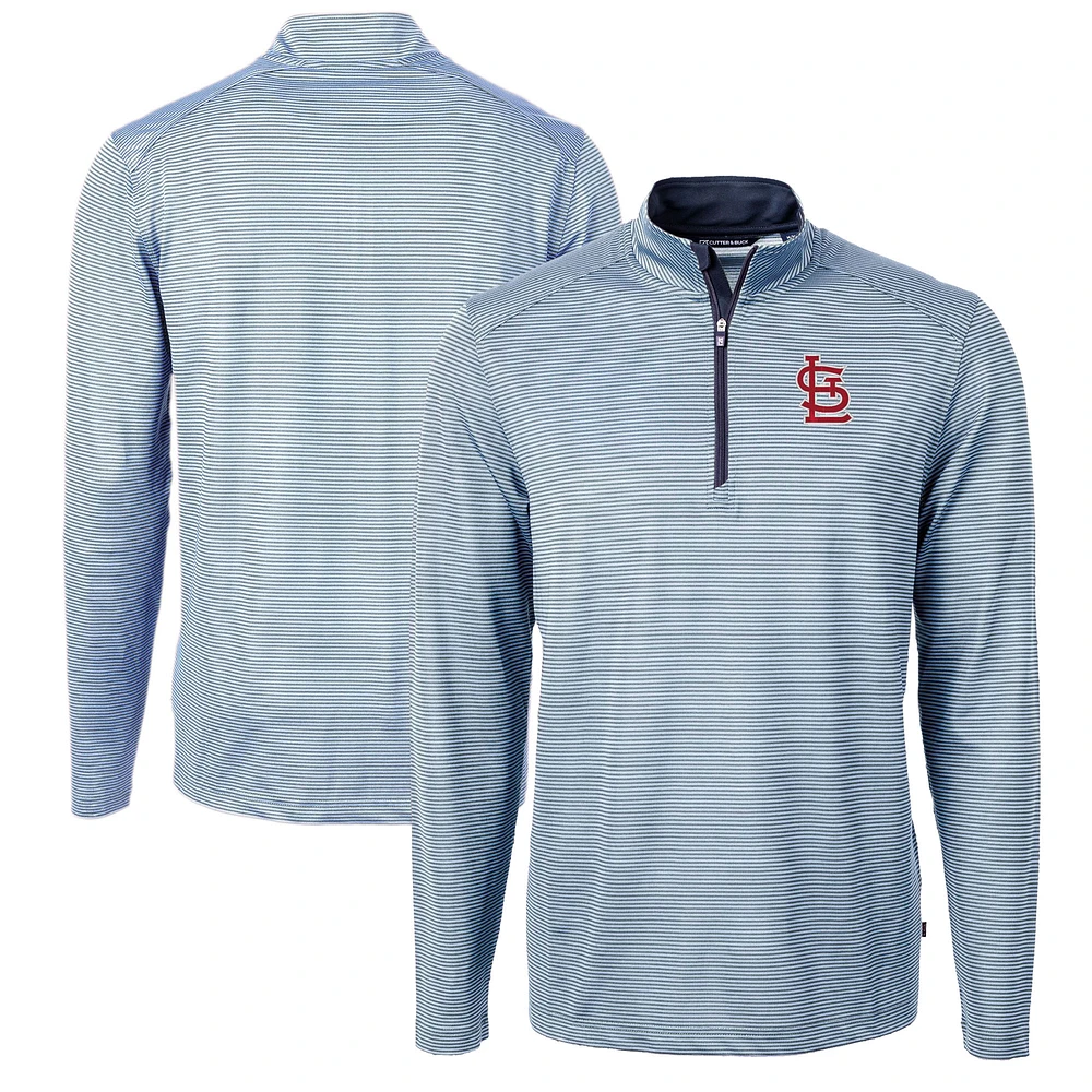 Men's Cutter & Buck Light Blue/Navy St. Louis Cardinals Virtue Eco Pique Micro Stripe Big Tall Recycled Quarter-Zip Pullover Top