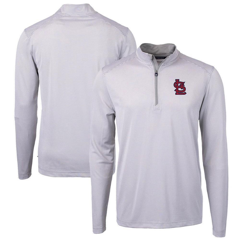 Men's Cutter & Buck Gray/White St. Louis Cardinals Virtue Eco Pique Micro Stripe Big Tall Recycled Quarter-Zip Pullover Top