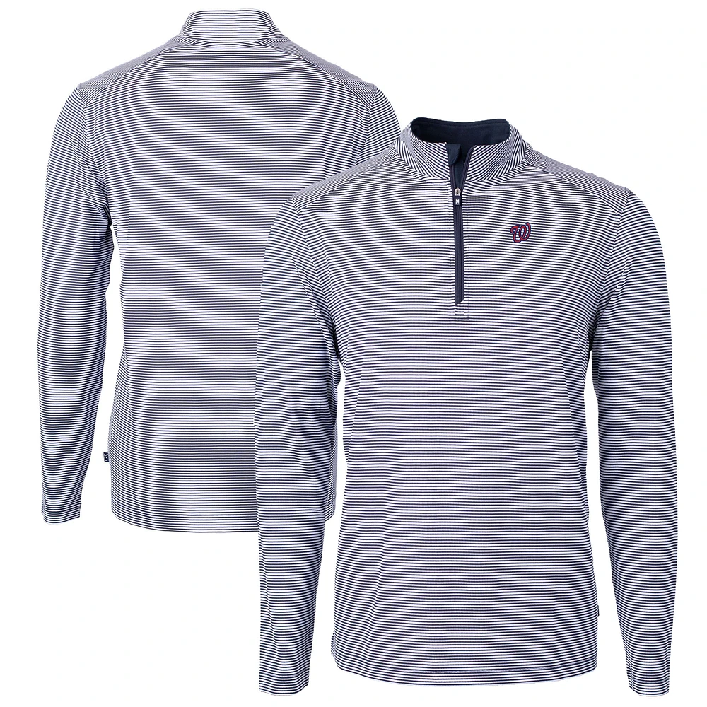 Men's Cutter & Buck Navy/White Washington Nationals Virtue Eco Pique Micro Stripe Big & Tall Recycled Quarter-Zip Pullover Top