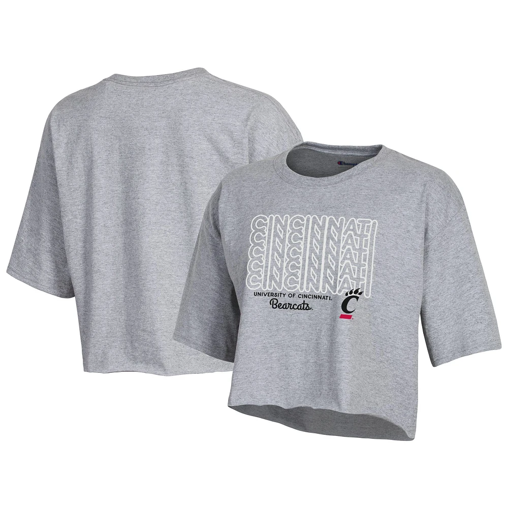 Women's Champion Heather Gray Cincinnati Bearcats Boyfriend Cropped T-Shirt