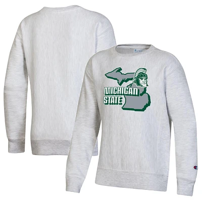 Youth Champion Heather Gray Michigan State Spartans Reverse Weave Pullover Sweatshirt