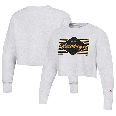 Women's Champion Heather Gray Iowa Hawkeyes Reverse Weave Cropped Pullover Sweatshirt