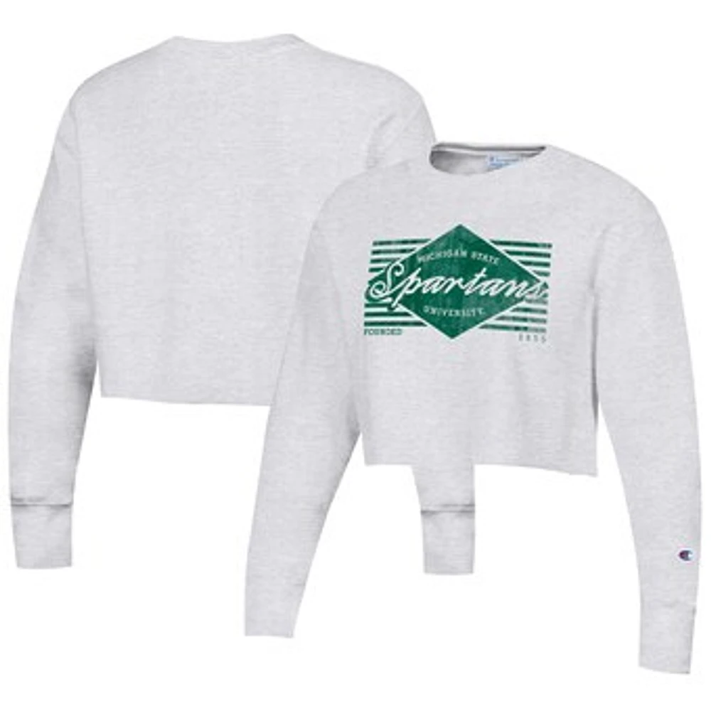 Women's Champion Heather Gray Michigan State Spartans Reverse Weave Cropped Pullover Sweatshirt