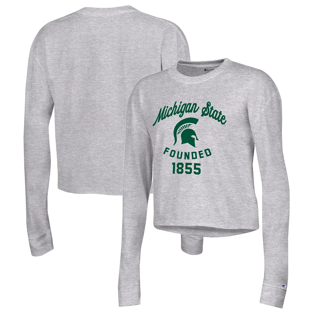 Women's Champion Heather Gray Michigan State Spartans Boyfriend Cropped Long Sleeve T-Shirt
