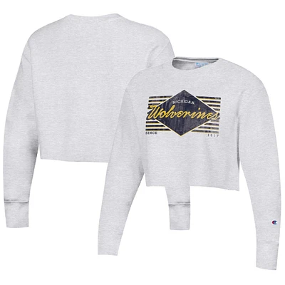 Women's Champion Heather Gray Michigan Wolverines Reverse Weave Cropped Pullover Sweatshirt