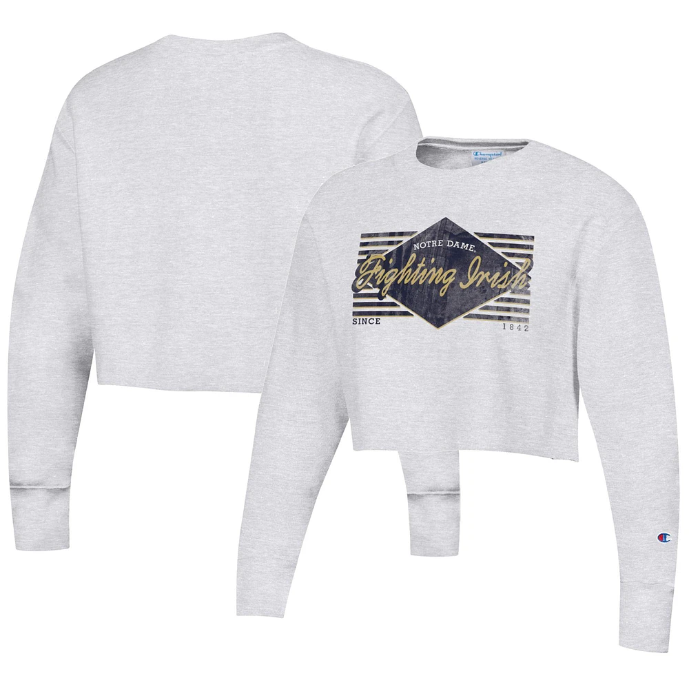 Women's Champion Heather Gray Notre Dame Fighting Irish Reverse Weave Cropped Pullover Sweatshirt