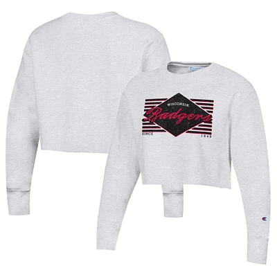 Women's Champion Heather Gray Wisconsin Badgers Reverse Weave Cropped Pullover Sweatshirt