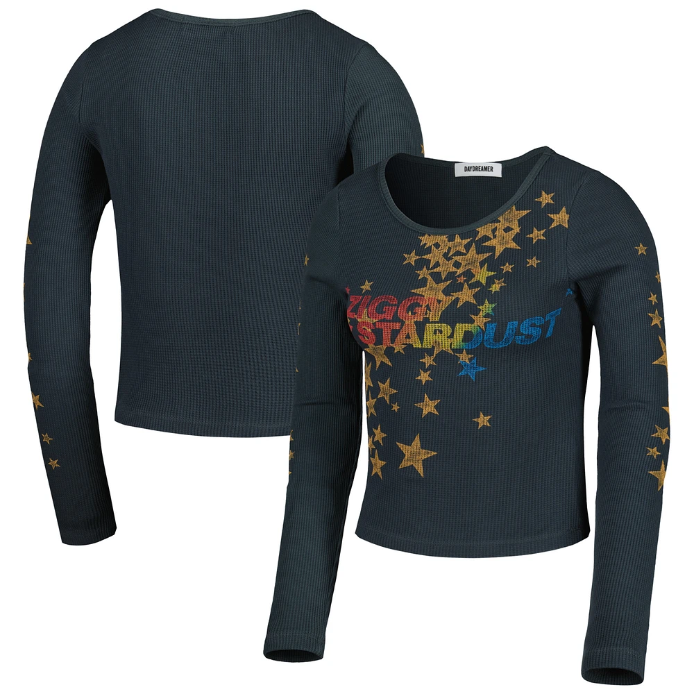 Women's Charcoal David Bowie Ziggy Stardust Thermal Cropped Pullover Sweatshirt