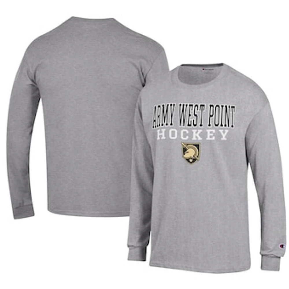 Men's Champion Gray Army Black Knights Hockey Stack Long Sleeve T-Shirt