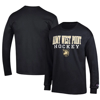 Men's Champion Black Army Knights Hockey Stack Long Sleeve T-Shirt