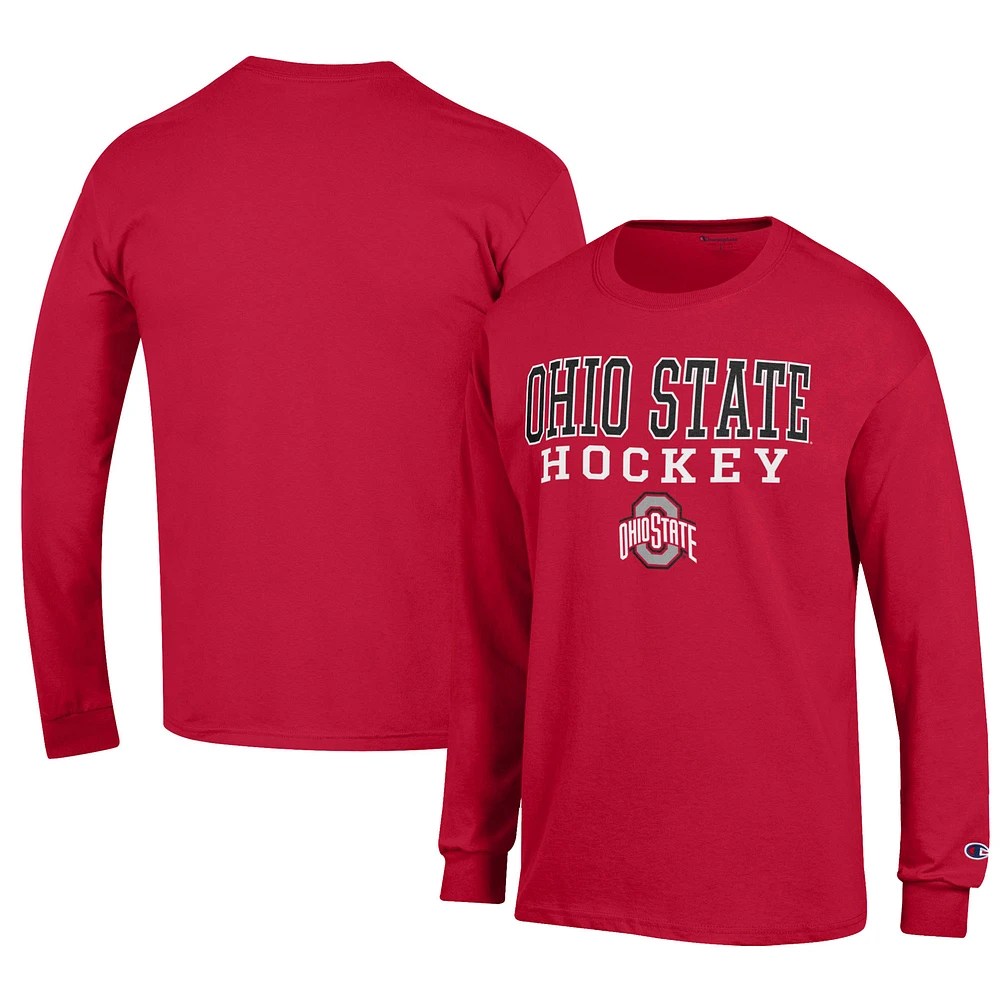 Men's Champion Scarlet Ohio State Buckeyes Hockey Stack Long Sleeve T-Shirt