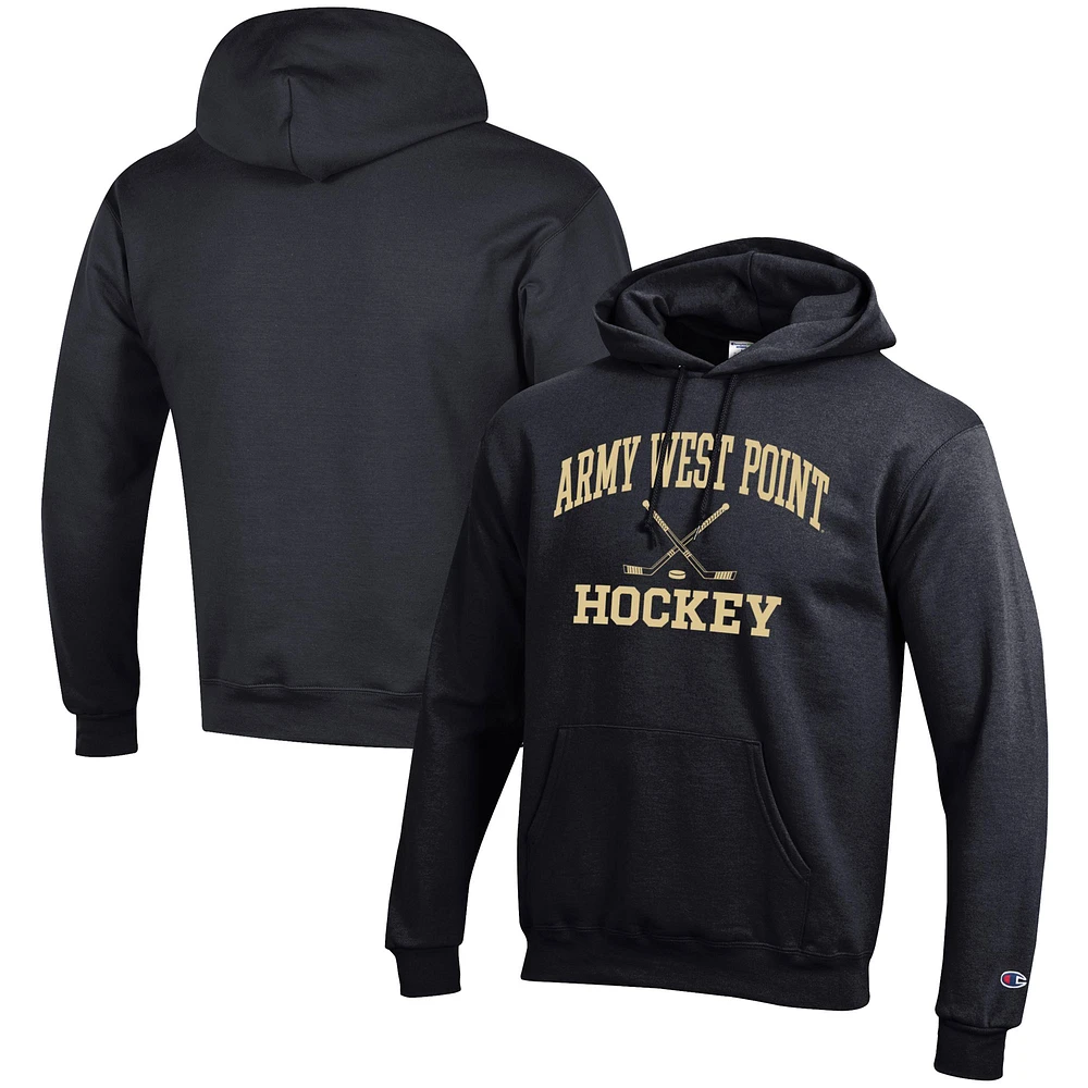 Men's Champion Black Army Knights Hockey Icon Pullover Hoodie