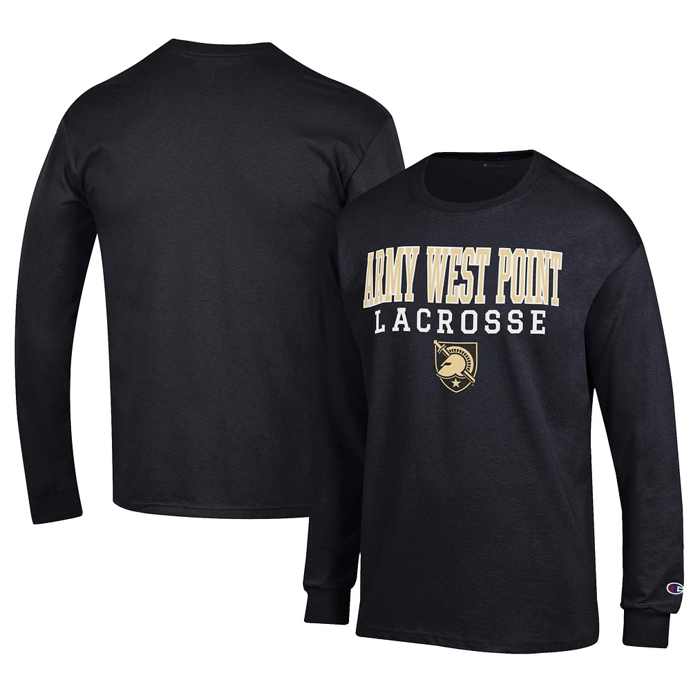 Men's Champion Black Army Knights Lacrosse Stack Long Sleeve T-Shirt