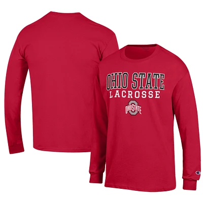 Men's Champion Scarlet Ohio State Buckeyes Lacrosse Stack Long Sleeve T-Shirt