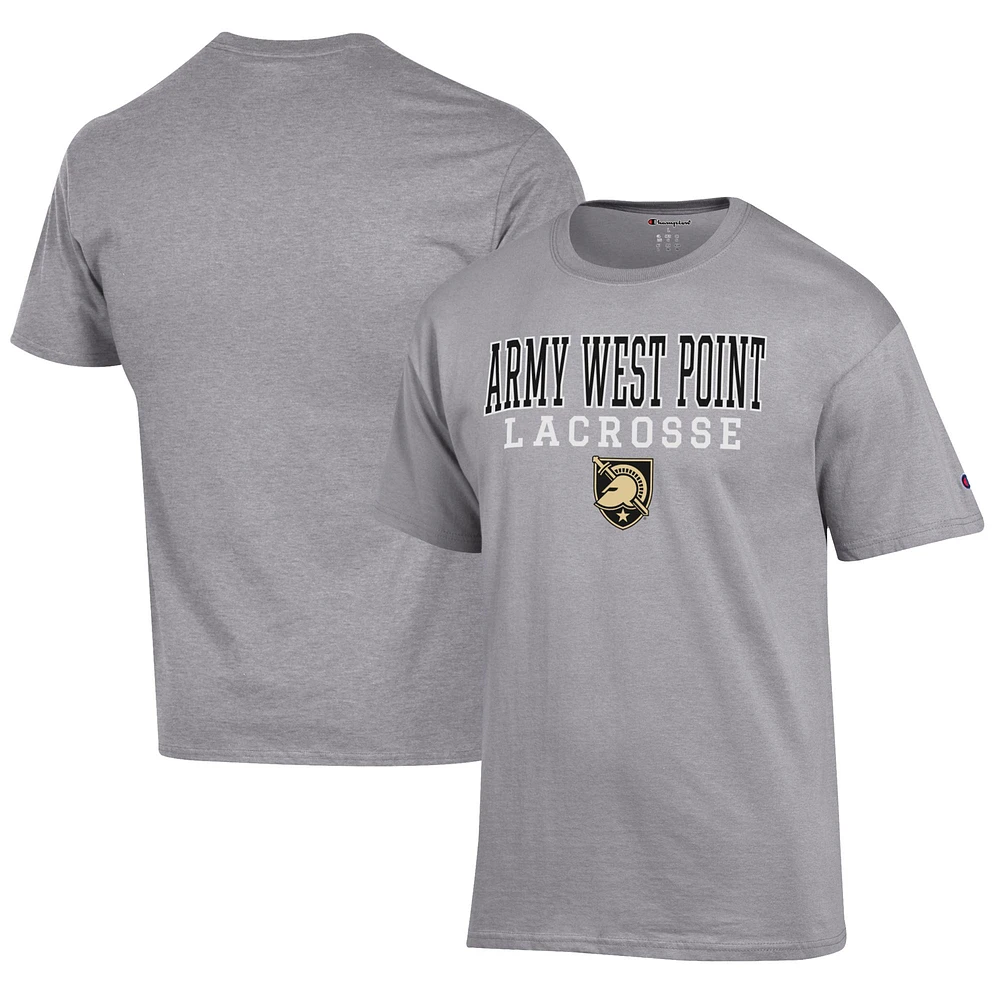 Men's Champion Gray Army Black Knights Lacrosse Stack T-Shirt