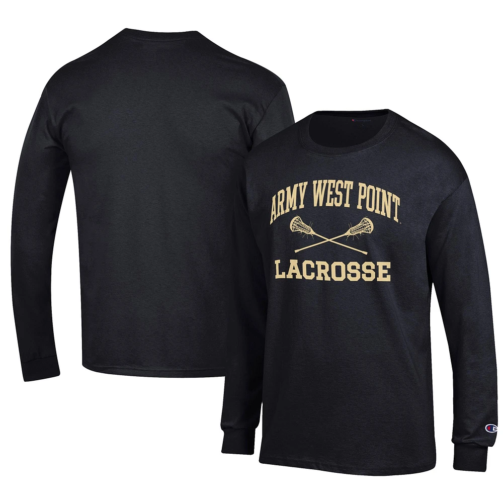 Men's Champion Black Army Knights Lacrosse Icon Long Sleeve T-Shirt