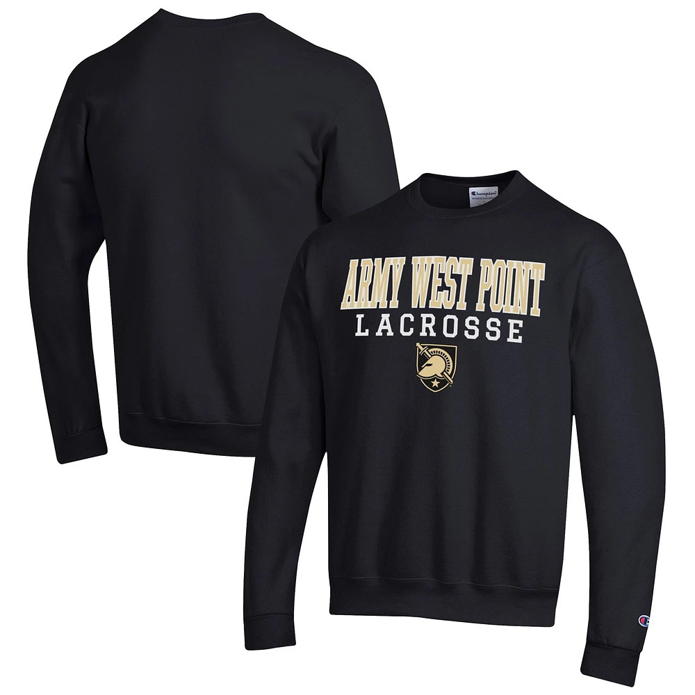 Men's Champion Black Army Knights Lacrosse Stack Pullover Sweatshirt