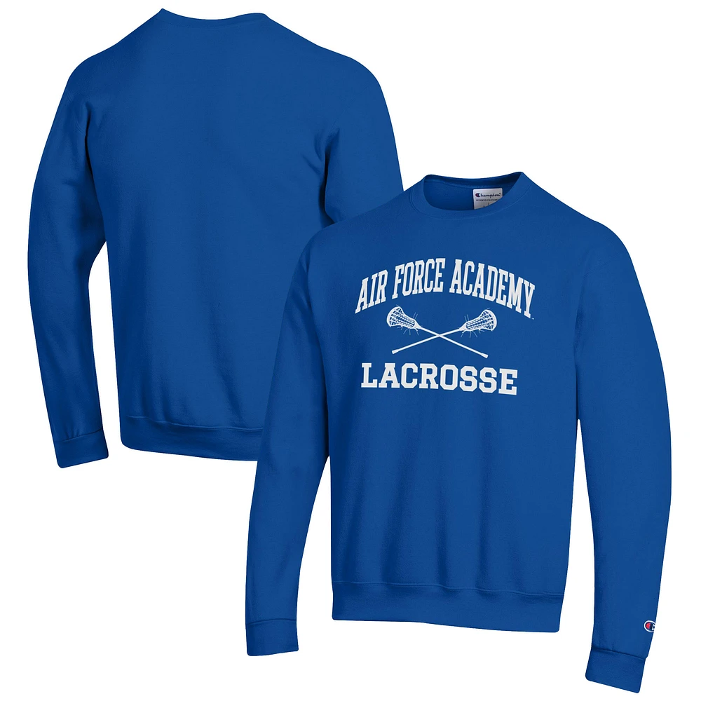 Men's Champion Royal Air Force Falcons Lacrosse Icon Crewneck Pullover Sweatshirt