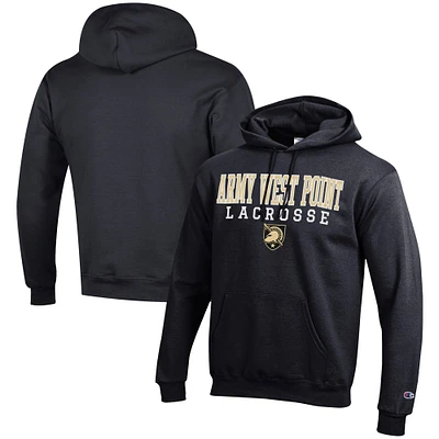 Men's Champion Black Army Knights Lacrosse Stack Pullover Hoodie