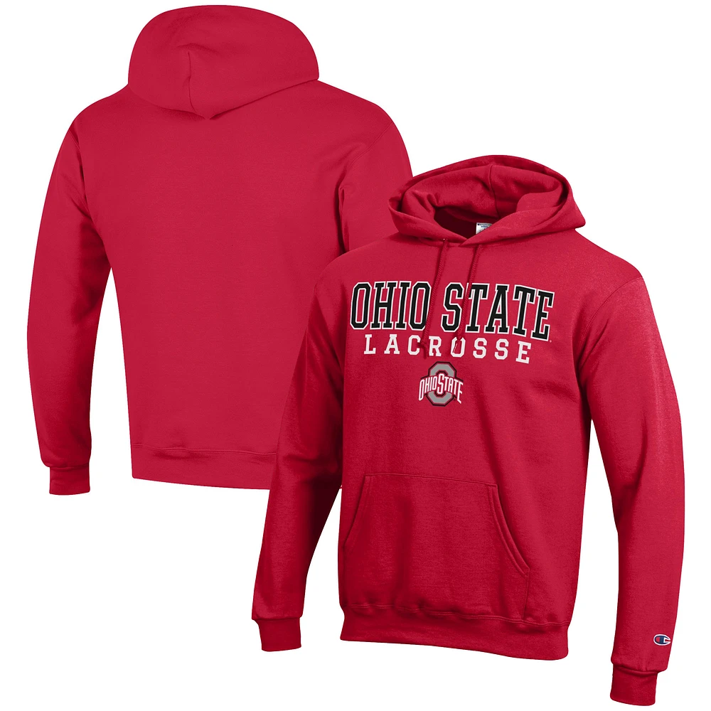 Men's Champion Scarlet Ohio State Buckeyes Lacrosse Stack Pullover Hoodie
