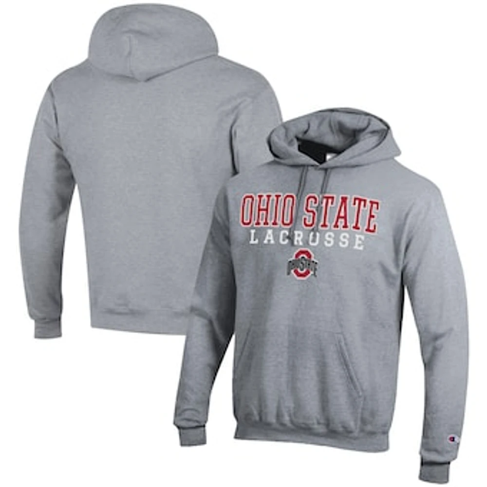 Men's Champion Gray Ohio State Buckeyes Lacrosse Stack Pullover Hoodie