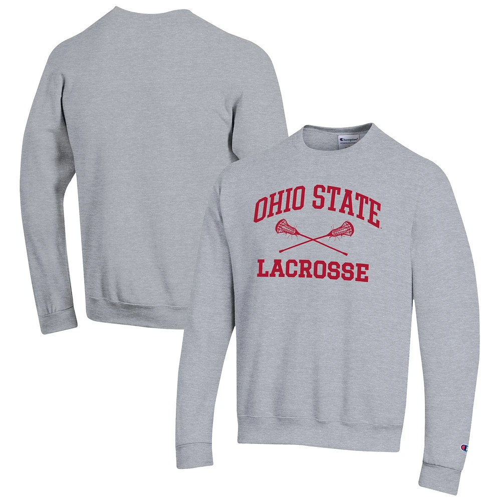 Men's Champion Ohio State Buckeyes Lacrosse Icon Crewneck Pullover Sweatshirt