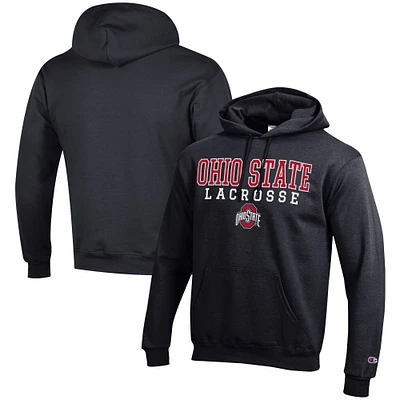 Men's Champion Black Ohio State Buckeyes Lacrosse Stack Pullover Hoodie