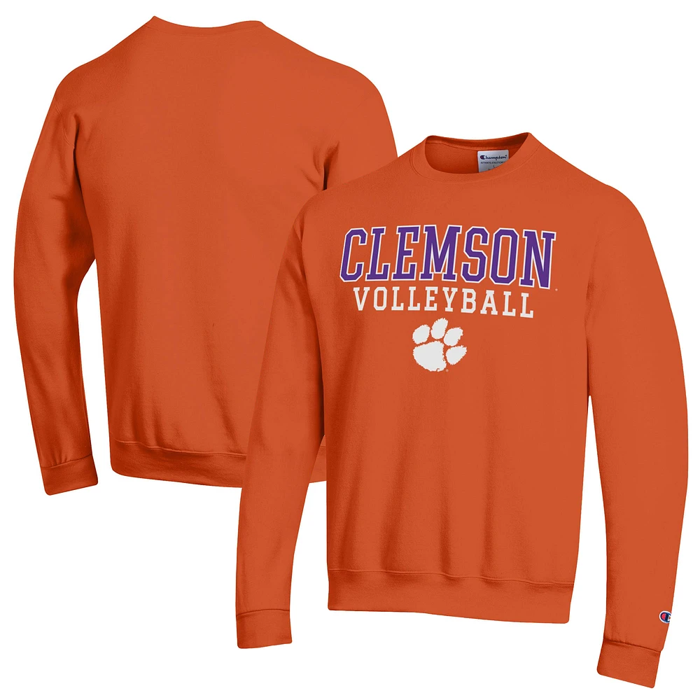 Men's Champion Orange Clemson Tigers Volleyball Stack Pullover Crewneck Sweatshirt