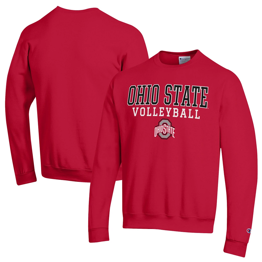 Men's Champion Scarlet Ohio State Buckeyes Volleyball Stack Pullover Crewneck Sweatshirt