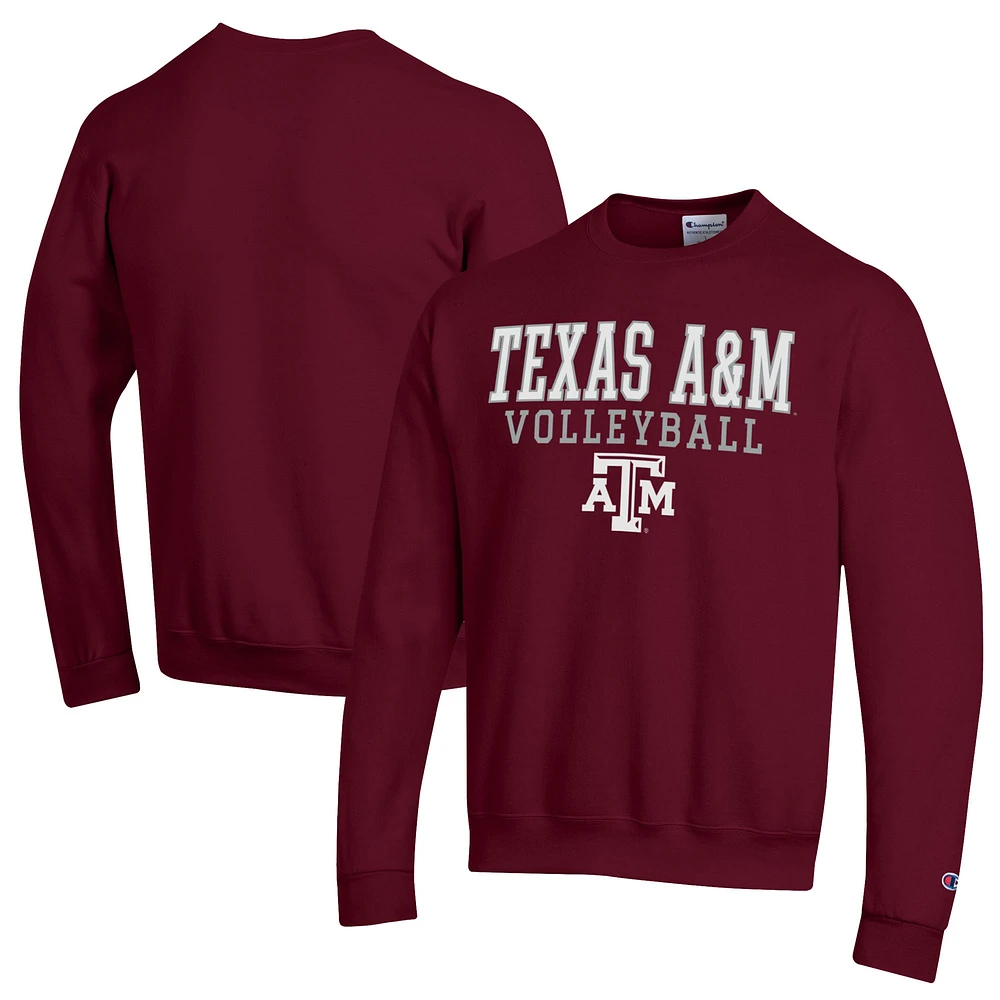 Men's Champion Maroon Texas A&M Aggies Volleyball Stack Pullover Crewneck Sweatshirt