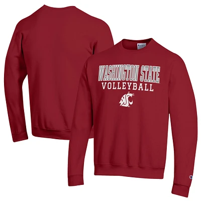 Men's Champion Crimson Washington State Cougars Volleyball Stack Pullover Crewneck Sweatshirt