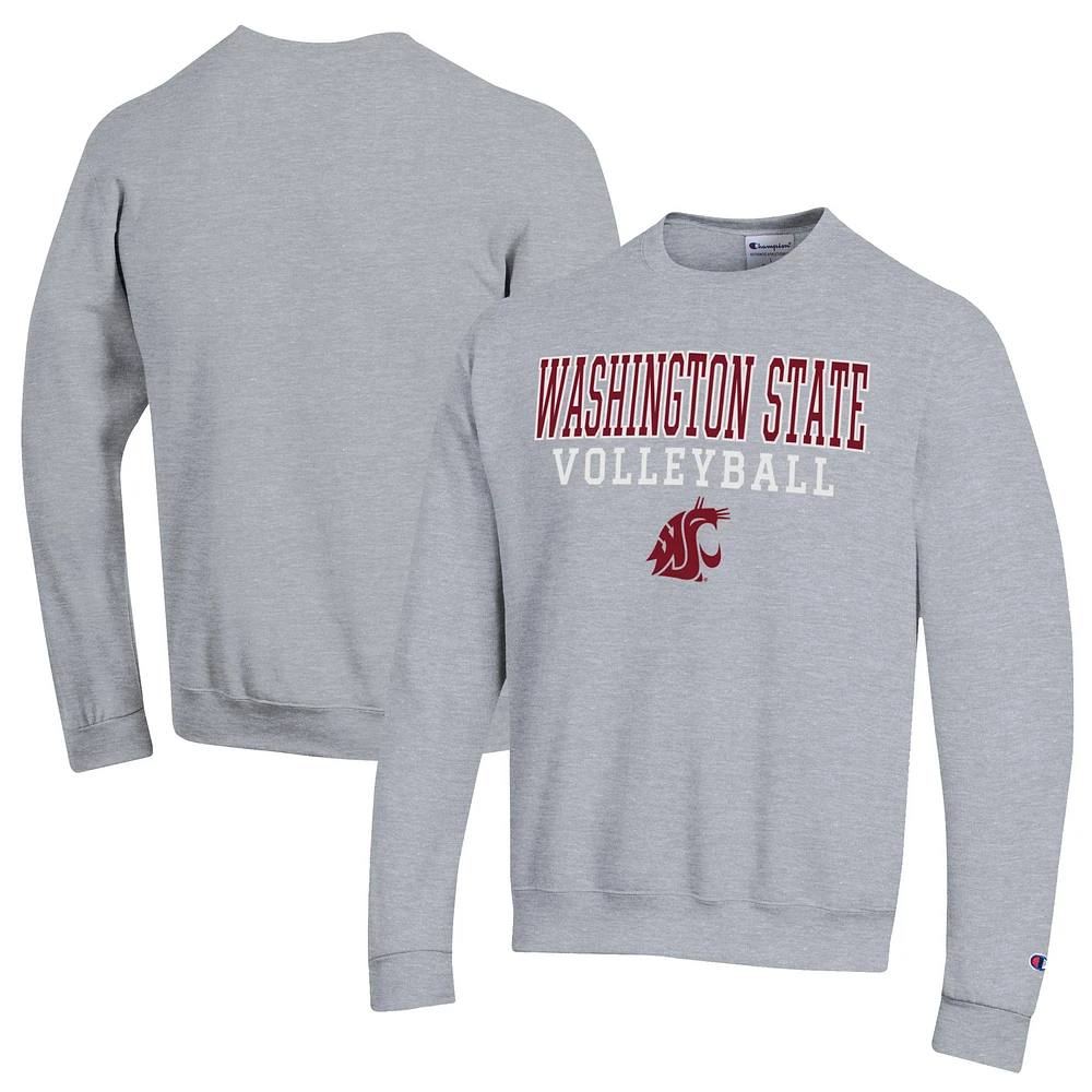 Men's Champion Gray Washington State Cougars Volleyball Stack Pullover Crewneck Sweatshirt
