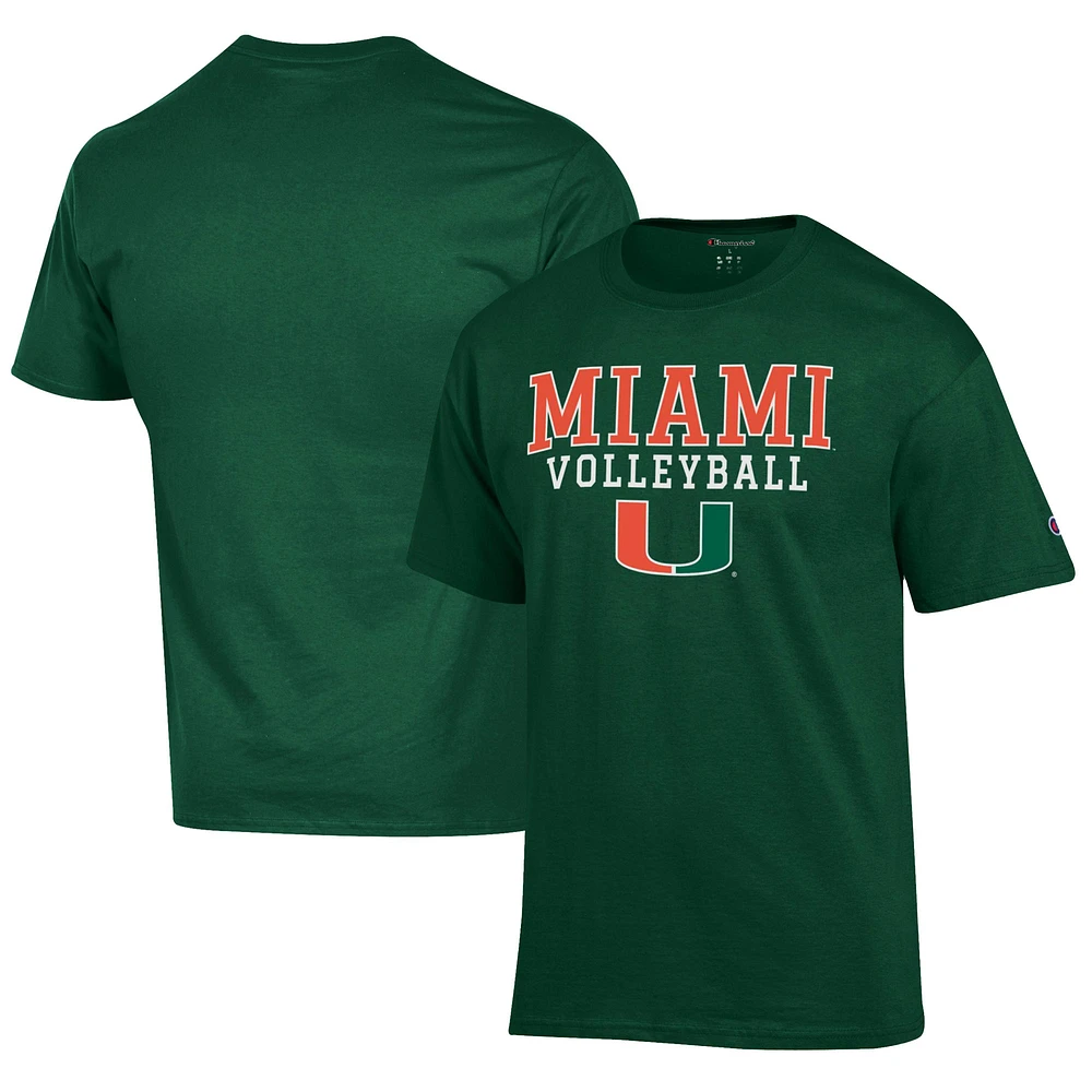 Men's Champion Green Miami Hurricanes Volleyball Stack T-Shirt
