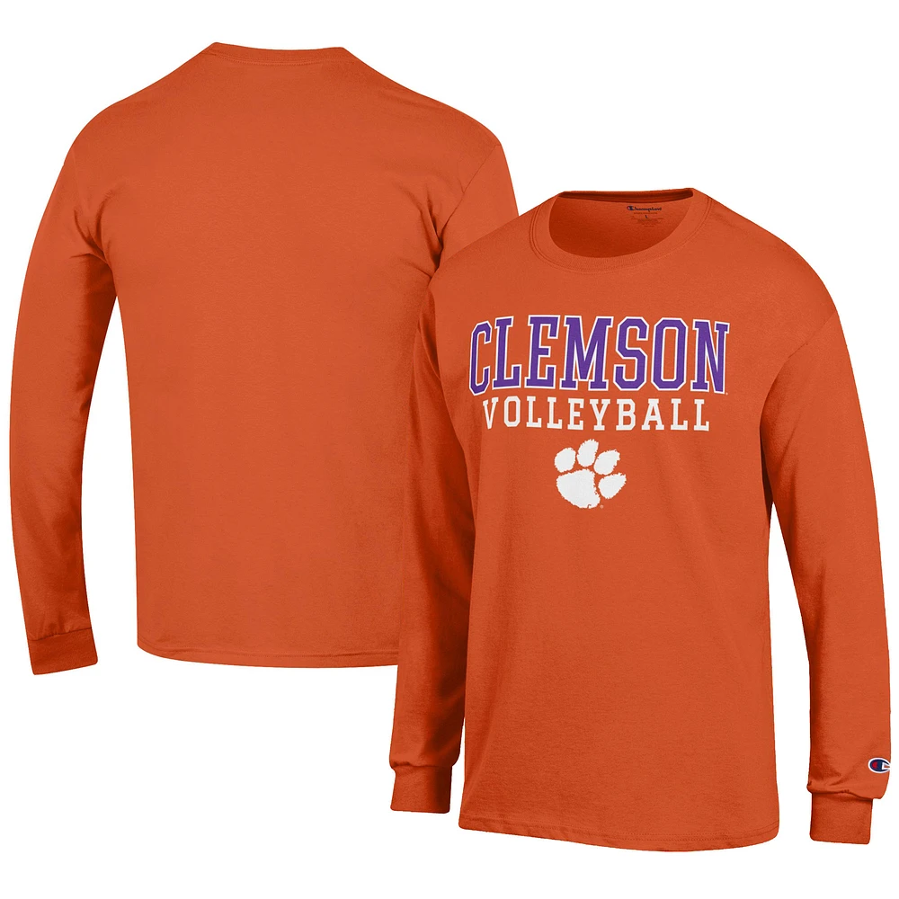 Men's Champion Orange Clemson Tigers Volleyball Stack Long Sleeve T-Shirt